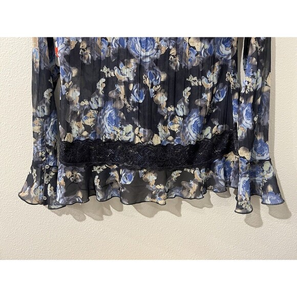 Free People Bad at Love Blouse Sheer Floral Ruffle Sleeve Lace Boho Fairy Whimsy - Picture 12 of 13